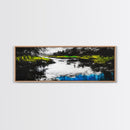 Moody River, Green Forest, Reflective Water, Canvas Print, Nature Wall Art, Tranquil Landscape, Modern Home Decor, Living Room Art