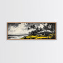 Tropical Beach House, Coastal Landscape Painting, Black and White Palm Tree Print, Island Wall Decor, Relaxing Canvas Print, Framed Canvas Print