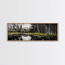 Misty Forest, Mountain Reflections, Black and White Nature Art, Framed Canvas Print, Living Room Decor, Wilderness Wall Art, Scenic Landscape