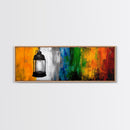 Lantern Abstract Art, Colorful Rustic Decor, Modern Cabin Wall Art, Bright Festival Painting, Bohemian Aesthetic, Framed Canvas Print