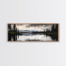 Mountain Reflection, Tranquil Lake Art, Black and White Landscape, Nature Inspired Decor, Framed Canvas Print, Cabin Wall Art, Moody Forest Scene