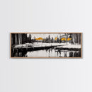 Forest Reflection, Wooden Bridge, Still Water, Black and White, Framed Canvas Print, Minimalist Wall Art, Living Room Art, Nature Decor