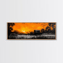 Farm Sunset, Old Barn, Fiery Sky, Rustic Landscape, Framed Canvas Print, Country Wall Art, Western Home Decor, Harvest Season Artwork