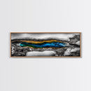 Hot Spring, Geothermal Pool Art, Abstract Nature, Deep Blue and Gold, Black and White Contrast, Unique Wall Decor, Framed Canvas Print