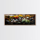 Rocky Shoreline, Wildflowers, Coastal Landscape, Framed Canvas Print, Autumn Beach Scene, Rustic Nature Painting, Entryway Wall Art