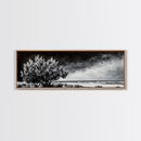 Monochrome Tree Art, Dramatic Nature Painting, Black and White Wall Decor, Minimalist Forest Print, Modern Office Art, Framed Canvas Print