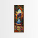 Tropical Archway, Retreat Painting, Framed Canvas Print, vibrant Mediterranean garden, doorway wall art, boho home décor, living room