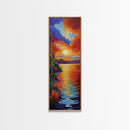 Sunset Reflections, Bold Lake, Framed Canvas Print vibrant sunset over water, colorful sky and lake scene, tranquil evening art, nature decor