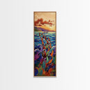 Ocean Horses, Sunset Gallop, Wild Waves, Canvas Print, vibrant equestrian beach art, bold fantasy decor, living room or adventure-themed room