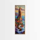 Cliff, Ocean, Wildflowers, Waves, Framed Canvas Print, Coastal nature wall art, vibrant landscape decor, colorful living room painting