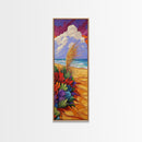Ocean, Sand, Florals, Bold, Framed Canvas Print vibrant beach floral wall art coastal boho painting living room decor tropical gift idea