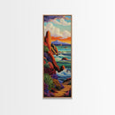Coastal, Sunset, Seascape, Vibes, Framed Canvas Print of ocean cliffs and crashing waves, modern coastal wall art, beach house decor