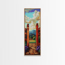 Country Gate, Meadow, Rustic Garden Landscape Framed Canvas Print, Farmhouse Wall Art, Autumn Entryway Decor, Peaceful Nature Scene
