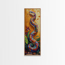 Colorful,Snake, Garden, Bold Mosaic Serpent Framed Canvas Print, Bohemian Wall Art, Unique Nature Decor, Southwestern Living Room