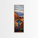 Waves Rocks, Ocean, Pastel, Framed Canvas Print, Crashing wave pastel seascape painting, calming ocean wall decor, coastal home design