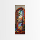 Open Doorway, Water, Boats — Canvas Print of seaside view through open door, perfect Coastal Bathroom Wall Art or Tropical Living Room Decor