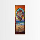Sunset Beach, Mandala, Coastal Archway Framed Canvas Print, Boho Ocean Wall Art, Vibrant Entryway Decor, Spiritual Coastal Style