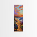 Seaside Sunset, Floral, Ocean Pathway Canvas Print, Vibrant Beach Decor, Coastal Hallway Wall Art, Bold Bohemian Beach Painting