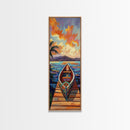 Tropical Boat Sunset Painting, Canvas Print coastal boat art, Caribbean vibe, boho beach house decor, entryway or bathroom wall piece