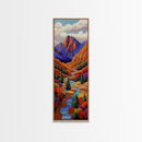 Autumn River, Bold Mountains, Canyon, Nature Wall Decor, Framed Canvas Print, Fall Living Room Art, Colorful Landscape Style