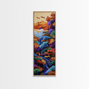 Fish Stream, Fantasy Whimsical — Framed Canvas Print, colorful river painting, kids room aquatic wall art, fantasy nature scene, boho decor