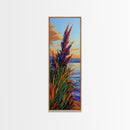 Feather Grass, Sunset Field, Colorful Coastal Landscape, Framed Canvas Print, Boho Bedroom Wall Art, Nature Inspired Living Room Decor