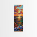 Sunset Ocean Serenity Horizon – Tranquil Coastal Wall Art, Vibrant Color Seascape, Framed Canvas Print, Bedroom or Bathroom Art