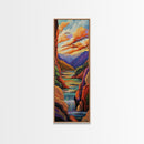 Canyon Sunset, Waterfall Calm, Framed Canvas Print, dramatic mountain wall art, nature inspired living room decor, colorful scenic landscape