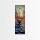 Pirate Ship, Sunset Ocean, Framed Canvas Print, nautical wall art, sailing adventure painting, moody seascape decor, office or den wall art