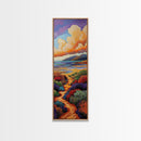 Beach Trail, Colorful Dunes, Seaside Nature, Framed Canvas Print, vibrant coastal landscape painting, tropical home wall art, bedroom art