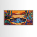 Sunset Cactus, Oasis, Vibrant Desert Canvas Print, Boho Living Room Wall Art, Colorful Sunset Painting, Southwest Style Artwork
