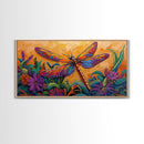 Dragonfly Garden, Sunset, Colorful Nature Canvas Print, Vibrant Insect Wall Decor, Boho Art Bedroom Accent, Summer Style