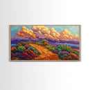 Autumn Trail, Clouds, Flowers, Canvas Print, fall mountain trail painting, landscape wall art, rustic cabin decor, hallway artwork