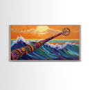 Waves, Surf, Nautical, Bold, Framed Canvas Print, Colorful seascape painting, ocean surf art, beach house living room wall decor