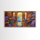 Ocean Doorway View, Colorful Stone Arch, Vibrant Seaside Escape, Canvas Print, Boho Coastal Wall Art, Mediterranean Dream Artwork