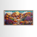 Coastal Garden, Rocks, Framed Canvas Print, Seaside nature landscape wall decor, Kitchen Wall Art, coastal art, vibrant summer vibe