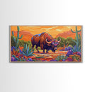 Buffalo Desert, Flowers, Canvas Print, Western buffalo art, colorful desert scene, ranch decor, Office Wall Art, Autumn Wall Art