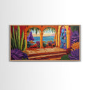 Patio Ocean, Paradise, View, Canvas Print tropical patio view art, living room coastal decor, sunset painting, Mediterranean vibes