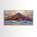 Ocean Peak, Island Sunrise, Vibrant Mountain, Framed Canvas Print, Bold Coastal Art, Beach House Wall Decor, Sunset Vibes