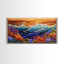 Ocean Bloom, Sunset Surf, Tropical Waves, Canvas Print, Vibrant Coastal Wall Art, Beach House Decor, Colorful Seascape Painting