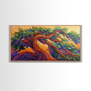 Whimsical Tree, Autumn Sky, Nature, Canvas Print, Bright textured tree painting perfect Fall Bedroom Wall Art or Boho Living Room Art