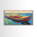 Canoe Water, Colorful, Tribal, Canvas Print, boho kayak art, nautical decor, beach house wall art, rustic folk painting, summer vibe