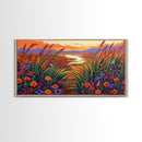 Wildflowers, River, Mountains, Autumn, Canvas Print fall floral decor, rustic meadow art, nature landscape painting, country living room