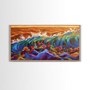 Sunset Ocean, Bold Waves, Color Splash, Canvas Print, Vibrant Seascape Art, Beach House Decor, Coastal Living Room Wall Art
