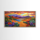 Rainbow Sky, Desert River, Mountain View, Canvas Print, Scenic Landscape Wall Art, Colorful Fall Decor, Living Room Statement Piece