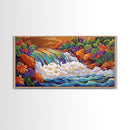 Rainbow, Waterfall, Jungle, Sunset, Framed Canvas Print Tropical boho art, bathroom art, living room decor, floral nature painting