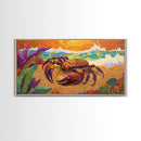 Lobster Beach, Vibrant, Framed Canvas Print, Nautical Coastal Art, Living Room Wall Decor, Tropical Lobster Painting, Bold Ocean Art