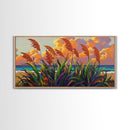 Coastal Sunset, Grasses, Canvas Print, Autumn Beach Landscape Art, Boho Living Room Wall Decor, Colorful Nature Painting