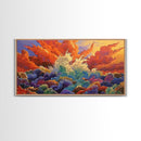 Waves Sunset, Abstract, Framed Canvas Print, Bold Ocean Explosion Art, Colorful Modern Wall Decor, Coastal Vibe Art Piece