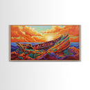 Shipwreck Sunset, Sea, Rustic, Framed Canvas Print, nautical fall coastal decor, beach cabin art, rustic ocean themed living room art